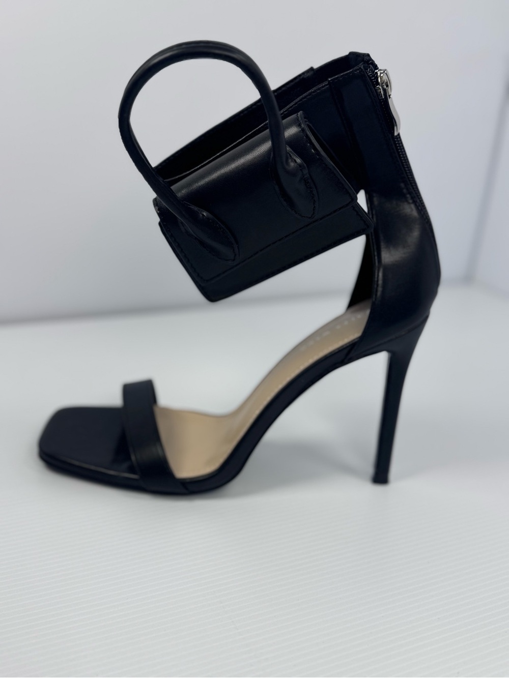 Azalea Wang Glenda Black Ankle Strap Stiletto Heels w/Mini Bag Sz. 7, 7.5 & 10